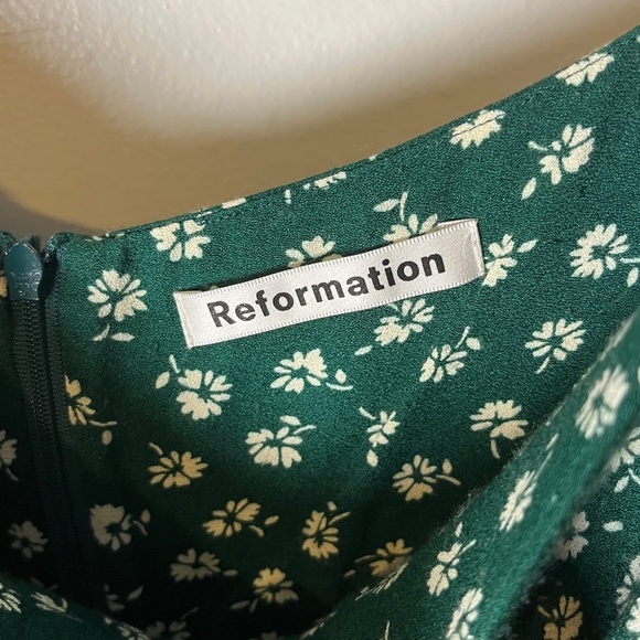 Reformation Green Floral Sarah Chive Spaghetti Strap Mini Sundress Sz 10 - Picture 5 of 11